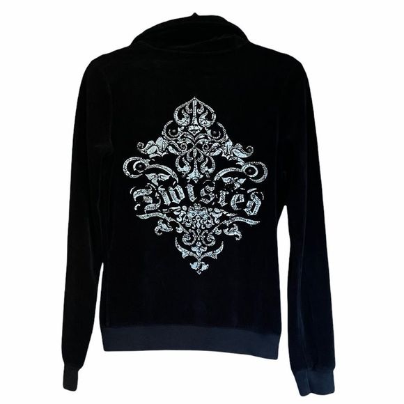 Twisted Heart Black Velvet Graphic Hoodie - Picture 1 of 6